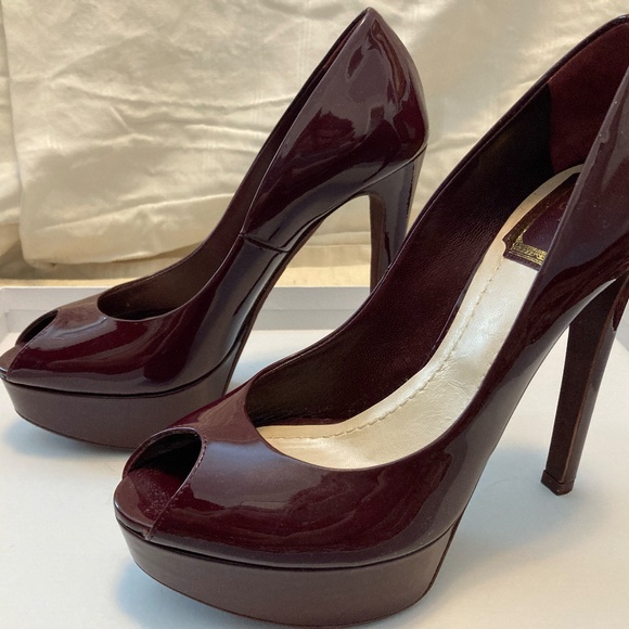 Dior Peep Toe Platform Pump in Burgundy Size 36.5 - Picture 1 of 4